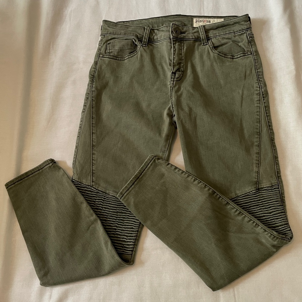 Pistola 28 Audrey Moto Skinny Jeans ~ Green Stretch BOHO